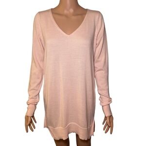 Ann Taylor Pink Merino Wool Blend V-Neck Tunic Sweater Women's Medium